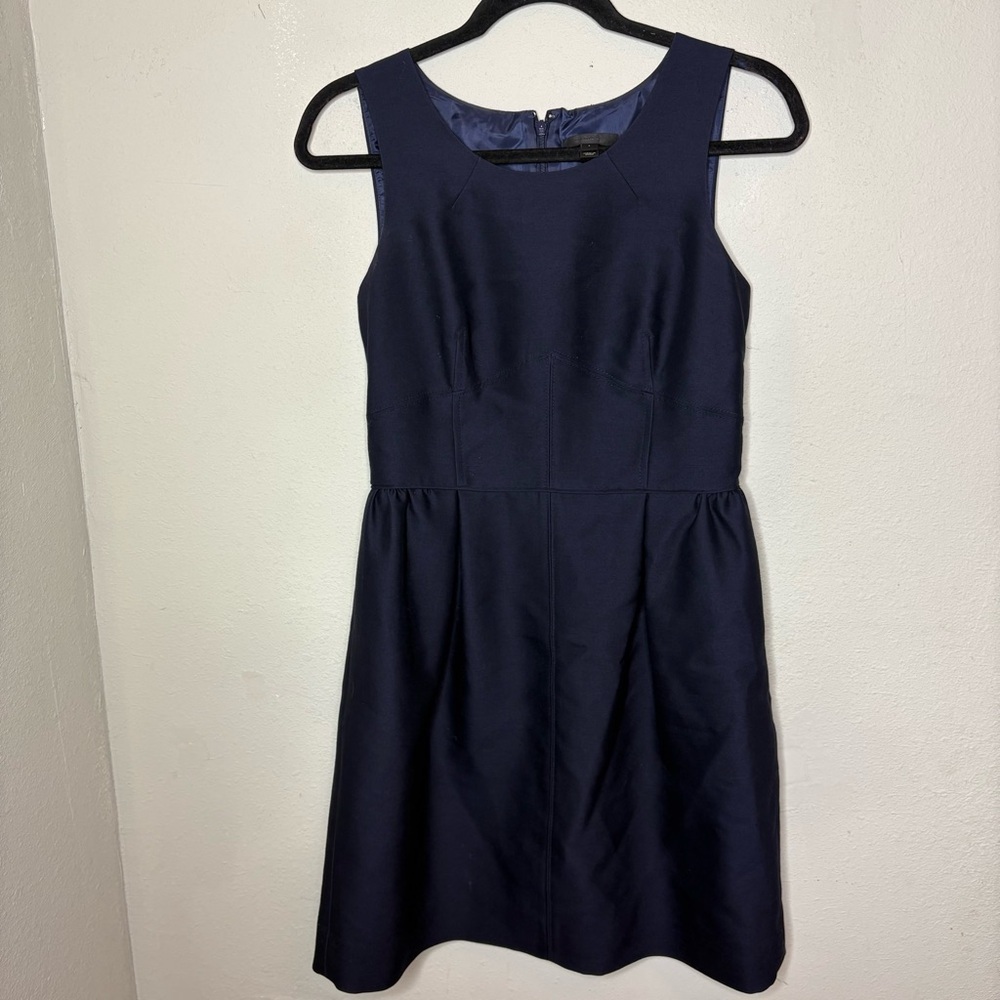 J. Crew Navy Sleeveless Fit-and-Flare Wool and Silk Blend Mini Dress